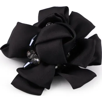 Náramek Brož saténový květ s broušenými kamínky Ø7 cm, střední, 1 černá