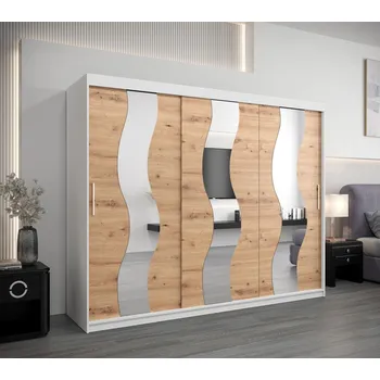 Šatní skříň Skříň s posuvnými dveřmi HEDVIKA - šířka 250 cm, bílá / dub artisan