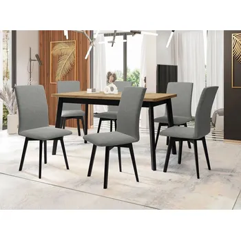 Jídelní stůl Moderní jídelní sestava 6+1 ADELBITE 10 - dub artisan / černá / šedá