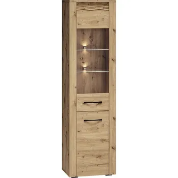 Policová skříň Vitrína s prosklenou částí DIANDRA - dub artisan