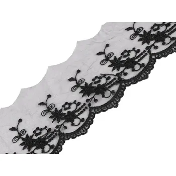 Galanterie Vyšívaná krajka na monofilu šíře 70 mm, střední, 2 černá