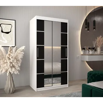 Šatní skříň Skříň se zrcadly VIVIEN - šířka 100 cm, bílá / černá