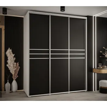 Šatní skříň Šatní skříň YVONA 10 - 190/60 cm, bílá / černá / stříbrná