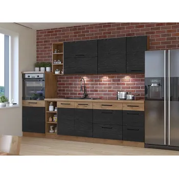 Kuchyňská pracovní deska Kuchyňská linka 270/210 cm ZHILAN 4 - dub lancelot / tmavé dřevo + pracovní deska ZDARMA