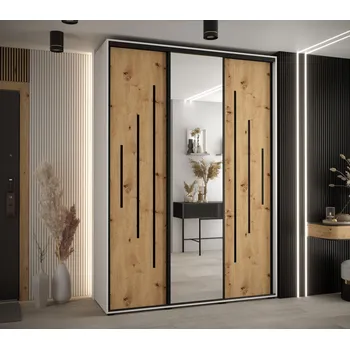 Šatní skříň Šatní skříň YVONA 13 - 170/45 cm, bílá / dub artisan / černá