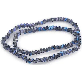 Korálek Skleněné broušené korálky triangl 3 mm na drátku, střední, 5 modrá tmavá