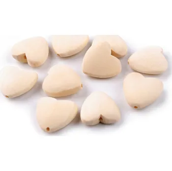 Dětské navlékací korálky Dřevěné korálky nelakované srdce Ø20 mm, střední, přírodní sv.