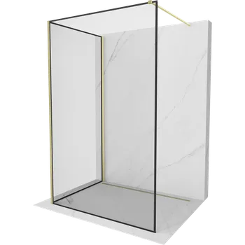 Mexen Kioto sprchová stěna Walk-in 100 x 100 cm, černý rám, zlatý kartáčovaný - 800-100-212-55-70-100 Sprchové stěny