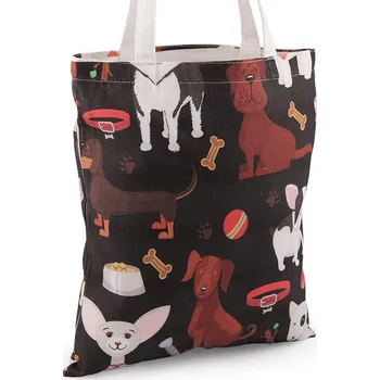 Nákupní taška Textilní taška bavlněná pes, kočka 34x39 cm, velké, 4 hnědočerná pejsek