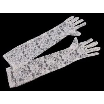 Rukavice Dlouhé společenské rukavice krajkové, střední, 1 bílá mléčná