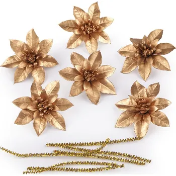 Vánoce Vánoční hvězda s drátkem, sada 6 ks, střední, 2 zlatá