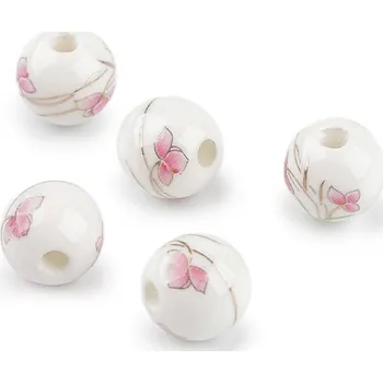 Dětské navlékací korálky Porcelánové korálky s květy Ø10 mm, střední, 2 růžová květ