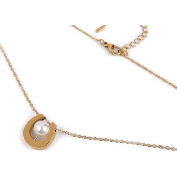 Náramek Náhrdelník z nerezové oceli s perlou, střední, zlatá