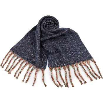 Šála Zimní šála s třásněmi 35x185 cm, velké, 3 modrá tmavá