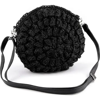 Kabelka Háčkovaná kabelka z rafie - lýka se zipem crossbody Ø25 cm, střední, 3 (Ø23 cm) černá