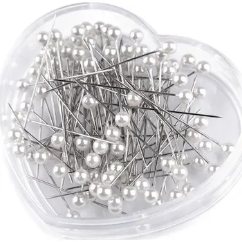 Špendlíky s plastovou hlavičkou délka 40 mm srdce, velké, 12 bílá