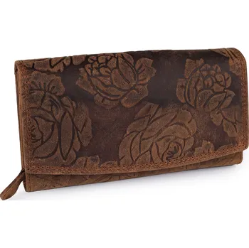 Peněženka Dámská peněženka kožená s květy, střední, 5 hnědá