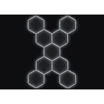 Kompletní LED hexagonové svítidlo bílé 4500 K, rozměr: 9 elementů 246 x 386 cm tvar X