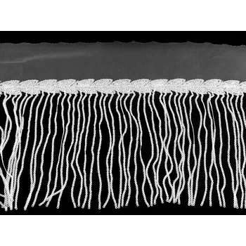 Prýmek monofilový s flitrovými třásněmi šíře 20 cm, střední, 1 bílá