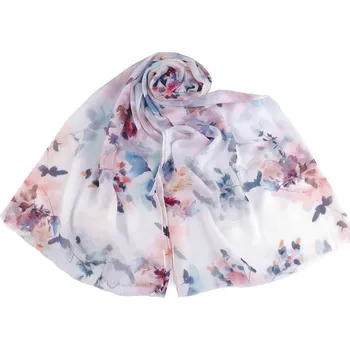 Šátek Letní šátek / šála s malovanými květy 70x180 cm, střední, 2 modrošedá sv.