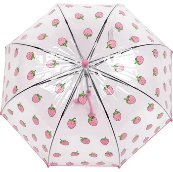Deštník Dětský průhledný vystřelovací deštník jahoda, střední, 1 růžová