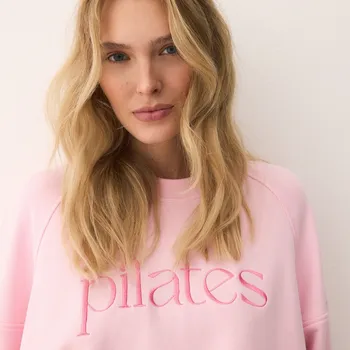 Dámská mikina Reserved - Bavlněná mikina s nápisem - pastelově růžová - 682GA-03X - 682GA-03X-M