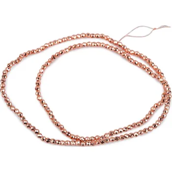 Korálek Skleněné korálky broušené ohňovky 2 mm metalické, na drátku, střední, 4 růžové zlato