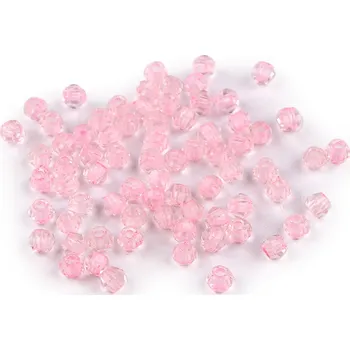 Dětské navlékací korálky Skleněné korálky broušené Ø4 mm transparentní s průtahem, střední, 3 růžová nejsv.