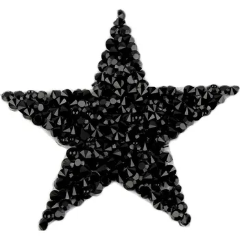 Nažehlovací hvězda s kamínky, střední, 5 černá