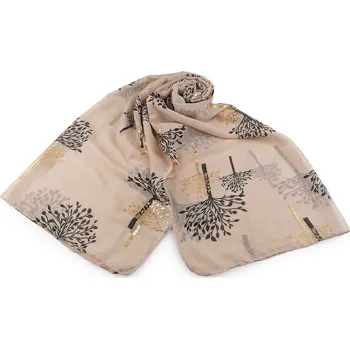 Šála Šátek / šála se zlatým potiskem 70x175 cm, střední, 2 béžová světlá