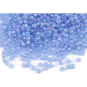 Dětské navlékací korálky Rokajl 8/0 - 3 mm frosted AB, velké, M166 modrá světlá