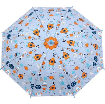 Deštník Dětský vystřelovací deštník duha, dino, raketa, kočka, velké, 4 modrá světlá vesmír