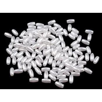 Dětské navlékací korálky Plastové voskové korálky / perly Glance rýže 3x6 mm, velké, 1 bílá