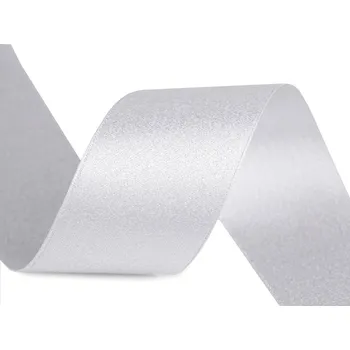 Stuha Atlasová stuha oboustranná s lurexovým leskem šíře 40 mm, střední, 1 bílá