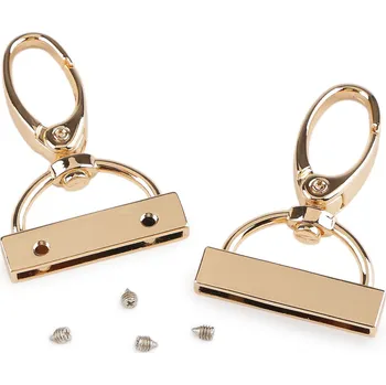 Kovová karabina otočná s koncovkou na popruh o šíři 30 mm, střední, 3 zlatá klasik