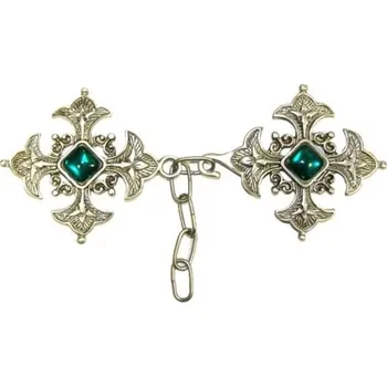 Karnevalový doplněk imago Zapínání na plášť kříže s kamínky, barva zelená