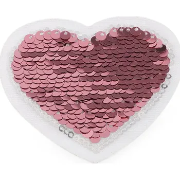 Nažehlovačka srdce s oboustrannými flitry, střední, 1 pudrová stříbrná