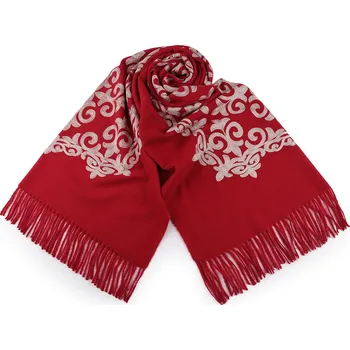 Šála Šátek / šála vlněná s třásněmi, výšivka 70x185 cm, střední, 2 červená