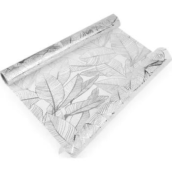 Tyl dekorační metalické listy šíře 48 cm, střední, 1 stříbrná