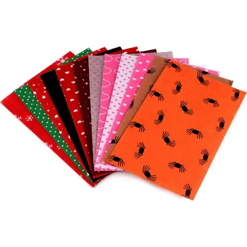 Stuha Látková dekorativní plsť / filc hvězda, vločka, srdce, pavouk, puntík 20x30 cm, střední, mix