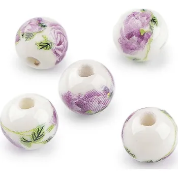 Dětské navlékací korálky Porcelánové korálky s květy Ø10 mm, střední, 6 fialová růže