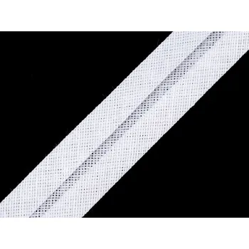 Šikmý proužek bavlněný šíře 20 mm zažehlený, střední, 2 / 1 bílá