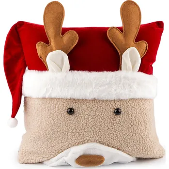 Vánoční dekorace Vánoční plyšový povlak na polštář sněhulák 43x43 cm, střední, 2 béžová světlá sob