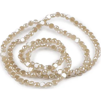 Korálek Skleněné korálky broušené 4 mm ploché, na drátku, velké, 3 béžová