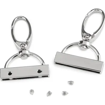 Kovová karabina otočná s koncovkou na popruh o šíři 30 mm, střední, 1 nikl