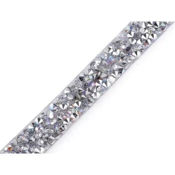 Galanterie Prýmek s kamínky šíře 10 mm nažehlovací, střední, crystal AB