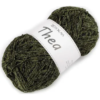 Příze Pletací příze žinylková s lurexem Thea 100 g, střední, 5 zelená khaki stříbrná