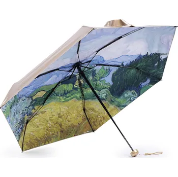 Deštník Dámský mini skládací deštník metalický, uvnitř zdobený, velké, 2 modrá světlá zlatá