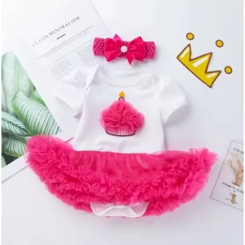 Kojenecké šaty Dívčí kojenecké body s tylovou sukní + čelenka (2 varianty) Barva: Růžová, Velikost: 73/6-12M