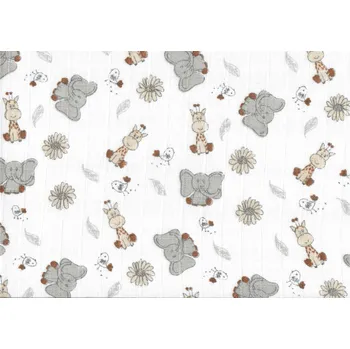 Přebalování Plena látková 70x70cm, 5ks/bal - potisk slon a žirafa hnědo/šedé